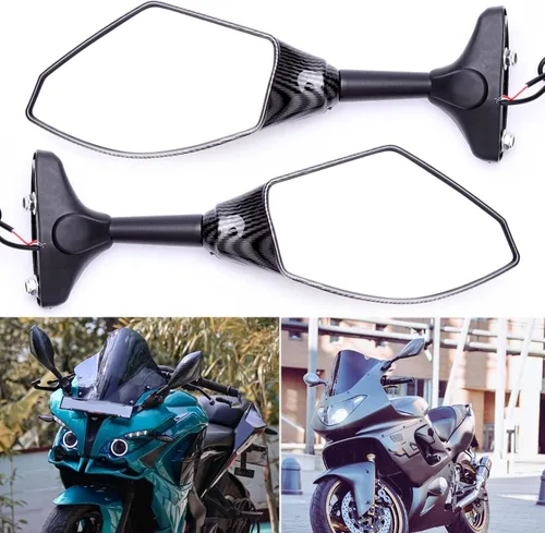 Miniatura 3 de Espejos Retrovisores con Indicadores LED de Señal de Giro para Motocicleta, para Motos de Carreras y Motos Deportivas (Carbono+Lente Ahumado)