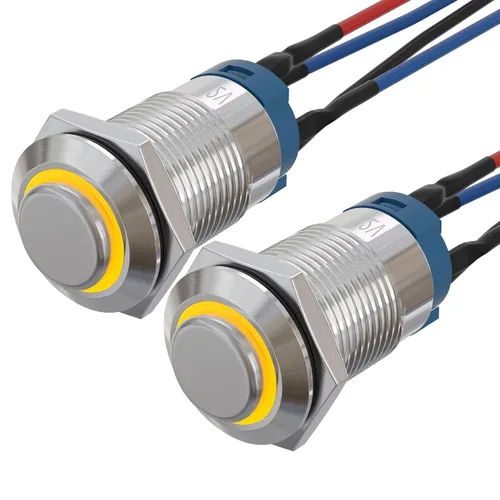 Miniatura 13 de APIELE Interruptor de botón momentáneo de 0.472 in precableado 5.906 in de cabeza redonda alta (aluminio negro, azul)