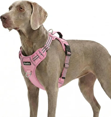 Miniatura 20 de Funfox Arnés para perro sin tirones, arnés de chaleco ajustable para mascotas, material súper suave con mango vertical, fácil control, paseo