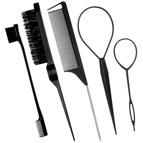 Miniatura 8 de Paquete de 6 cepillos profesionales para control de bordes del cabello de doble cara, juego de cepillo y peine para control de bordes, diseño
