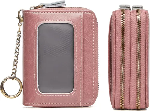 Miniatura 23 de TFKGS Tarjetero de crédito para mujer, cartera RFID de cuero para mujer con bloqueo de cremallera, llavero para tarjetas de acordeón, regalos
