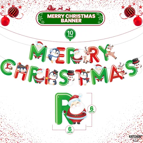 Miniatura 2 de KatchOn, Pancarta de Feliz Navidad Roja y Verde – 10 pies, sin bricolaje Guirnalda de Feliz Navidad para decoraciones de Navidad Guirnalda