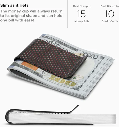 Miniatura 30 de SERMAN BRANDS Clip de dinero de fibra de carbono para hombres – Cartera delgada con clip de dinero RFID, bolsillo frontal minimalista, cartera EDC