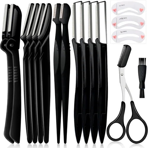Paquete de maquinilla de afeitar para cejas, multiusos, para mujeres, depilación facial, exfoliante, afeitadora facial de cejas, melocotón, Negro