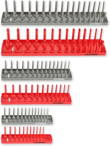 OEMTOOLS 22413 Juego de 6 bandejas de enchufes SAE y métricos, almacenamiento de enchufes SAE y métrico para tamaños de 1/4", 3/8" y 1/2", soportes