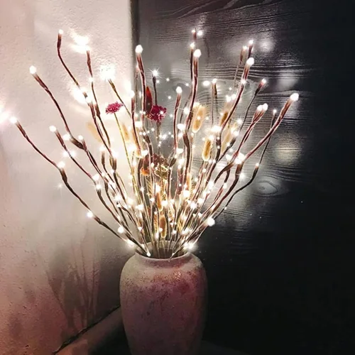 Miniatura 6 de DK177 Juego de 4 luces para ramas led con pilas, ramo de sauce artificial, ramita pequeña, potencia dorada de 30 pulgadas, 20 LED para decoración