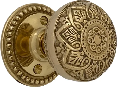 Miniatura 4 de The King's Bay Small Beaded Round Rosette Privacy Set in Polished Brass - Select Door Knobs (Rice)