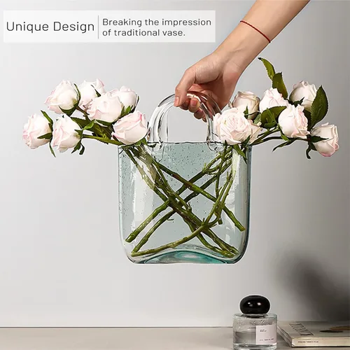Miniatura 7 de Purse Vase for Flowers, Multifunctional Flower Vase Shopping Bag Vase Glass Pocketbook Vase, for Floral Arrangement Centerpiece Home
