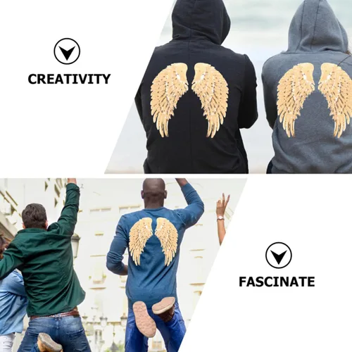 Miniatura 7 de jojofuny Sequin Angel Wings Sewing Patches for Clothes 2 Pairs Gold Embroidered Fabric Applique Decorative Patch for Jackets DIY Garment Accessory