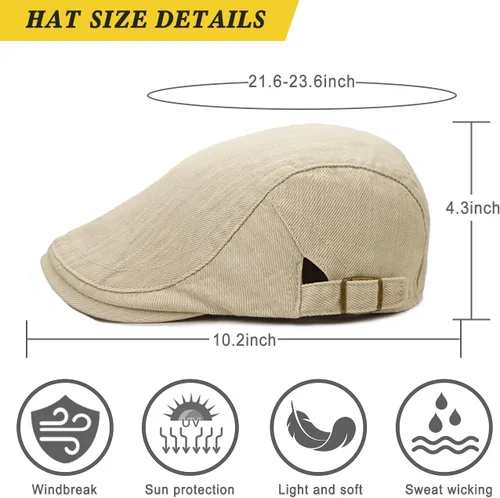 Miniatura 6 de Xinveen Sombreros Newsboy para Hombres Gorra Plana de Algodón Ajustable Transpirable Irlandesa Cabbie Ivy Sombrero de Conducir y Caza