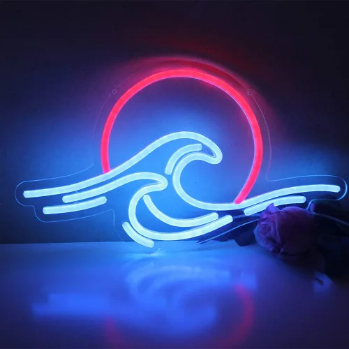 Letrero de neón LED con diseño de puesta de sol y salida del sol, para decoración de pared, surf, océano, decoración de dormitorio, sala de estar,
