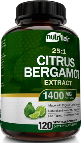 Miniatura 6 de NutriFlair Bergamota cítrica orgánica de 1400 mg, 120 cápsulas – Bergamia 25:1 – Aceite esencial y bioflavonoides cítricos – Suplementos naturales