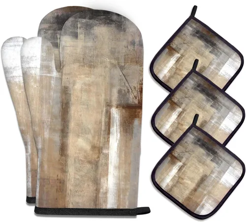 Miniatura 34 de MCALK Juego de 5 piezas de manoplas de horno geométricas grises y agarraderas, guantes de horno grises y almohadillas térmicas para cocinar