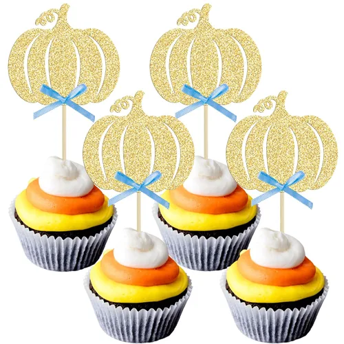 Miniatura 25 de Gyufise 24 adornos para cupcakes de revelación de género, decoraciones para pasteles de niños o niñas para Acción de Gracias, Halloween, tema