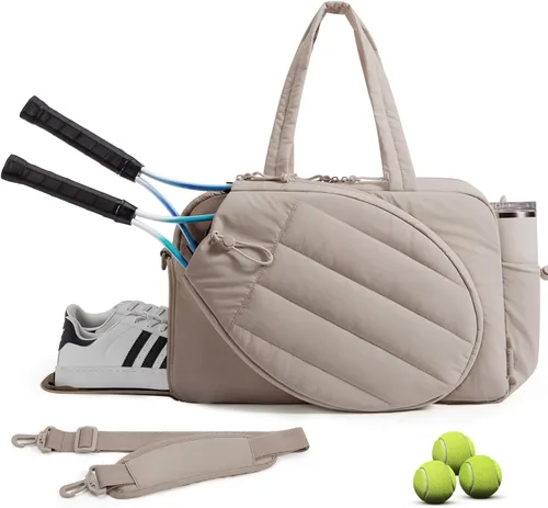 BAGSMART - Bolsa de tenis y gimnasio para mujeres, con compartimento para 2 raquetas, compartimento para zapatos y bolsillo para cosas húmedas,