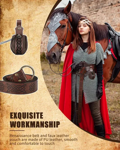 Miniatura 4 de Jiuguva Women's Renaissance Corset Waist Belt Medieval Viking Belt Medieval Leather Belt Pouch Ren Faire Costume Accessories