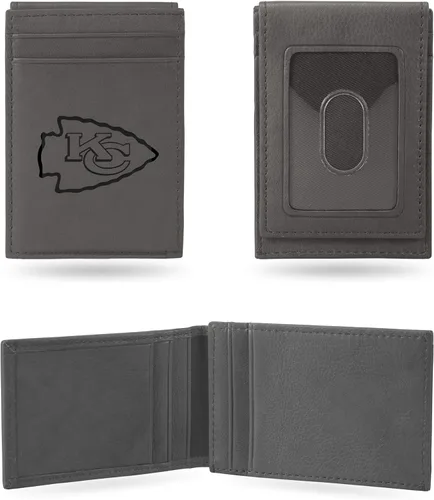 Miniatura 13 de Rico Industries - Cartera de bolsillo frontal con grabado láser NFL de fútbol, gris, compacta/cómoda/delgada