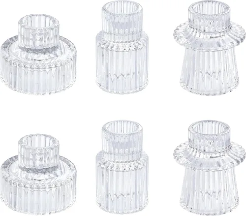 Miniatura 17 de Vixdonos Juego de 3 portavelas de cristal rosa para velas cónicas, velas de pilar y velas de candelita