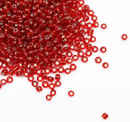 Miniatura 39 de Cuentas de cristal de color rojo transparente con forro plateado, tamaño 12/0, para manualidades, 0.079 in para fabricación de joyas