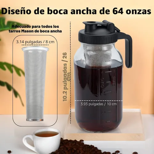 Miniatura 2 de Cafetera de Preparación en Frío Mason - Jarra de Café Helado de 64oz con Cuchara Mezcladora de Acero Inoxidable y Filtro Súper Denso, 3 Pasos