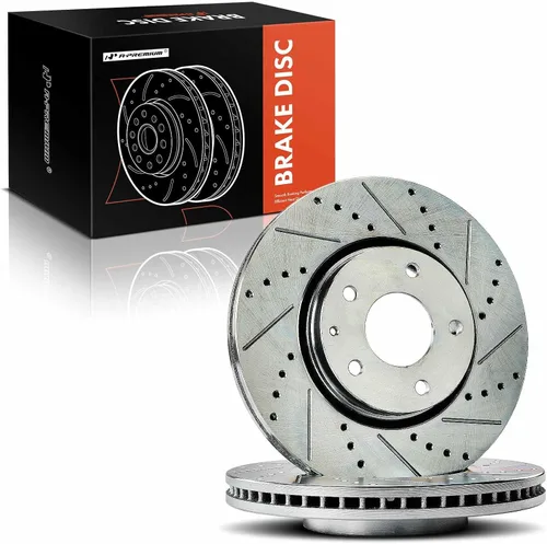 Miniatura 8 de A-Premium Rotores de freno de disco delanteros perforados y ranurados de 11.68 pulgadas (11.689 in) compatibles con modelos seleccionados de Mazda