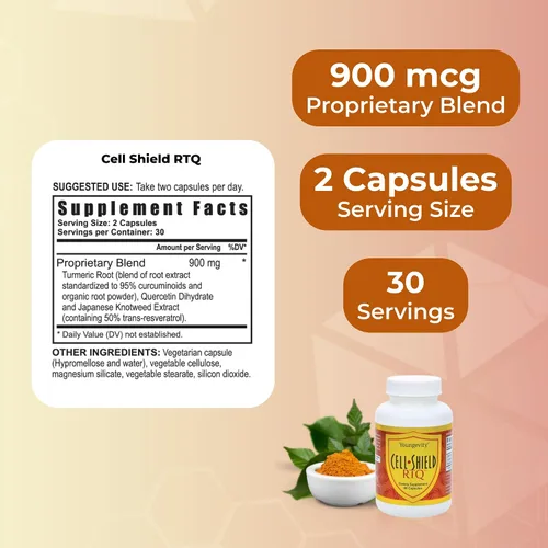 Miniatura 3 de Youngevity Resveratrol Cúrcuma Quercetina RTQ Cell Shield - 60 Cápsulas (Paquete de 2)