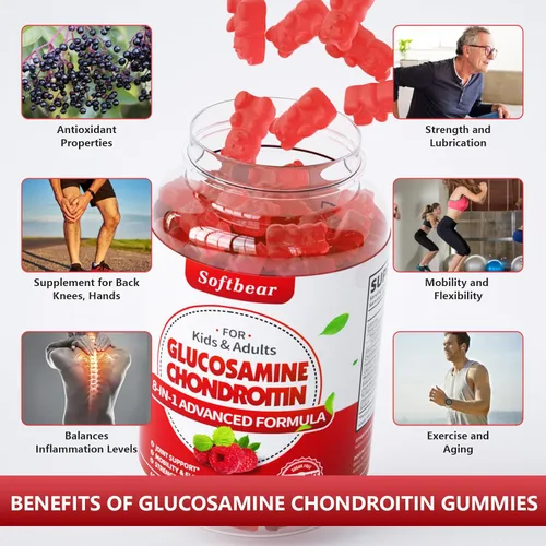 Miniatura 4 de softbear Gomitas de condroitina de glucosamina, sin azúcar, glucosamina condroitina, MSM, suplemento con cúrcuma de saúco que apoya la salud