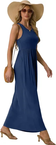 Miniatura 6 de GRECERELLE - Vestido largo sin mangas para mujer, con estampado floral y espalda cruzada, informal, con bolsillos