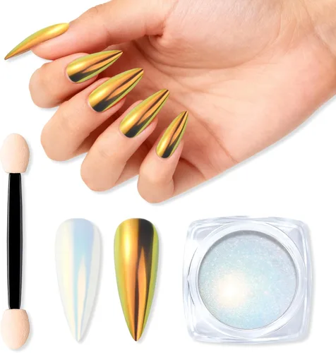 Miniatura 14 de Polvo de uñas cromado de tamaño de prueba para arte de uñas, 0.01 oz, 1 tarro de pigmento holográfico de sirena para polvo de inmersión, uñas