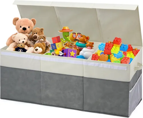 Miniatura 8 de FIIOEOY Caja de juguetes extragrande con tapas, organizador de almacenamiento de juguetes plegable con divisor para niños, baúl de juguetes