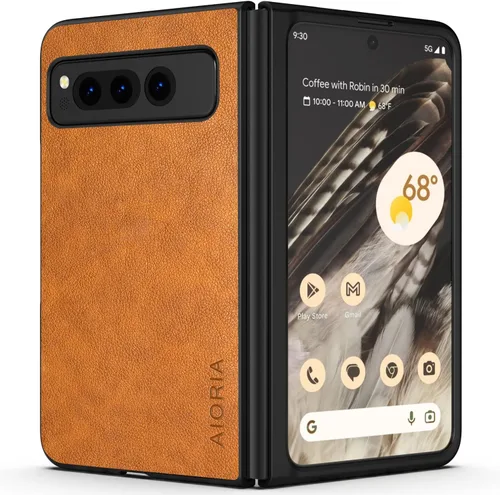 Miniatura 8 de Funda para Google Pixel Fold de cuero de alta calidad, diseño retro, funda protectora completa para Google Pixel Fold 5G (café)