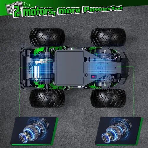Miniatura 7 de Coche de Control Remoto, Coche de Control Remoto Todo Terreno para Niños, Camión RC Recargable con LED, 1:20, 10KM/H, 2 Motores, 2.4GHZ, Velocidad
