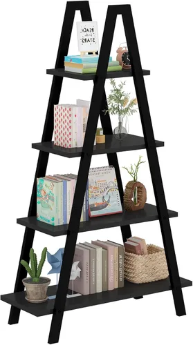 Miniatura 7 de DKLGG Estantería en forma de A de 4 niveles, estantería de metal industrial, estante de escalera de dormitorio de pie, estantes de exhibición Negro