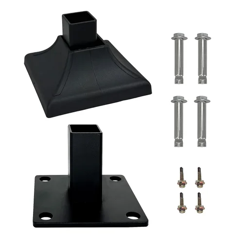 Miniatura 8 de Kit de brida de base de cerca de acero resistente para postes cuadrados de 1 pulgada, juego completo con 1 base, 1 cubierta entrelazada, 4 pernos