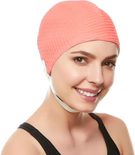 Miniatura 31 de BeeMo Gorro de Natación de Látex para Mujeres - Gorro de Natación de Goma - Suave Cómodo Elástico Elegante Diseño de Corte Bajo Protege el Cabello
