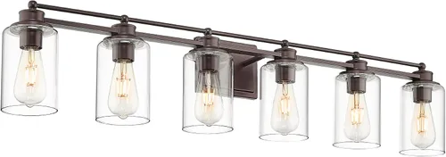 Miniatura 15 de HWH - Lámpara de tocador cromada con 5 luces sobre espejo, lámpara de pared moderna para baño, 37 pulgadas, acabado cromado, 5HLT63B-5W CH