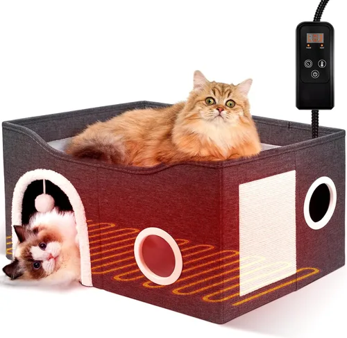 Miniatura 12 de Heeyoo - Casa para gatos de interior, cueva grande con cama para gatos con bola esponjosa y almohadilla para arañar, casas y condominios plegables