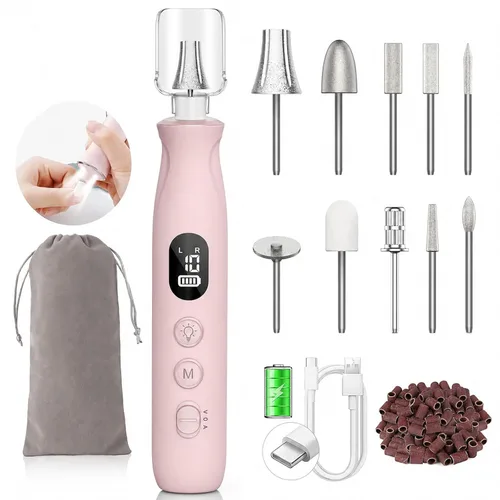 Miniatura 12 de Kit profesional de taladro de uñas: lima de uñas eléctrica con pantalla LCD y lámpara, amoladora de uñas gruesas de larga duración, herramientas