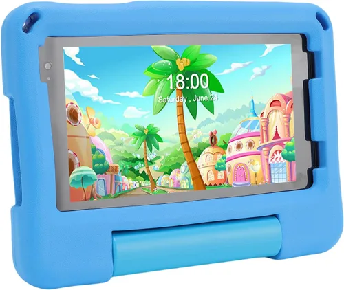 PUSOKEI Juguetes de tableta de 7 pulgadas, tableta de educación de 2 cámaras frente al software instalado para el hogar (azul)