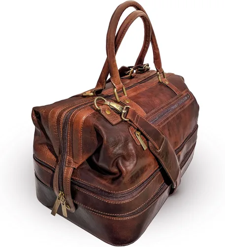 Miniatura 3 de Bolsa de viaje de cuero con compartimento para zapatos, Marrón