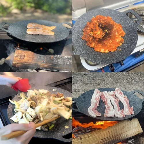 Miniatura 5 de Saltlas Sartén de barbacoa de estilo coreano para estufa, camping e IH, parrilla redonda de 13 pulgadas con doble fondo, sartén con revestimiento