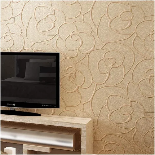 QIHANG moderno minimalista en relieve 3D rosa flor no tejido papel pintado color beige 1.7 ft* 32.8 ft = 5.3㎡