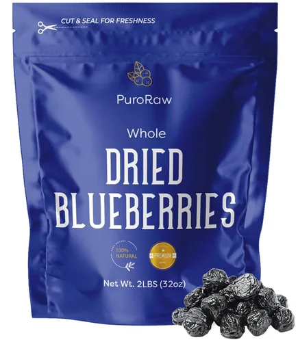 PuroRaw Arándanos secos sin azúcar añadido, 2 libras. Fruta de bayas azules, arándanos deshidratados, arándanos secos frescos a granel, pasas de