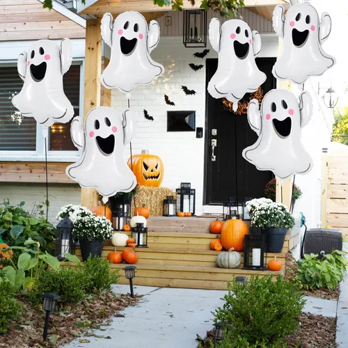Miniatura 4 de 6 globos de fantasma de Halloween, globos de aluminio con forma de fantasma blanco, globos grandes de Mylar para decoración de fiesta temática