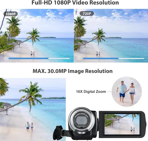 Miniatura 4 de Videocámara de video, Full HD 1080P 30FPS IR visión nocturna Vlogging cámara para YouTube Kids, pantalla LCD de 3.0 pulgadas, cámara digital