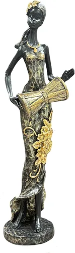 Miniatura 11 de Lescafita Mujer africana con estatua de resina de laúd – Figura de escultura musical tribal hecha a mano – Decoración cultural afrocéntrica