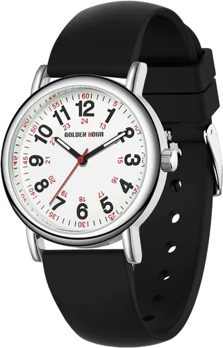 GOLDEN HOUR - Reloj de enfermera impermeable para profesionales médicos, estudiantes, mujeres y hombres, esfera luminosa de fácil lectura, 24 horas