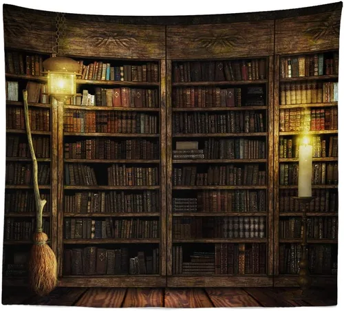 Miniatura 3 de Kanora Estantería vintage para colgar en la pared, tapiz de sala de estudio, estantería retro, biblioteca de arte de pared, tapices bohemios