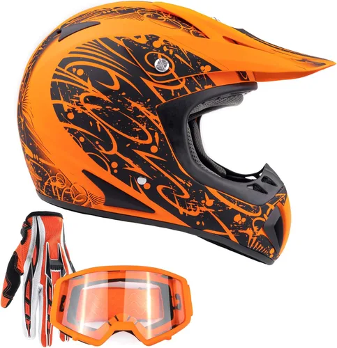Miniatura 6 de Typhoon - Casco de motocicleta ATV con gafas y guantes, equipo de protección de carreras todoterreno certificado por DOT para adultos/adolescentes