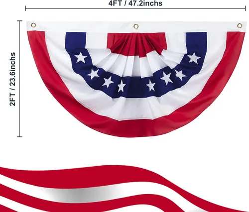 Miniatura 2 de Banderas de banderines para exteriores, 3 banderas plisadas americanas de 2 x 4 pies, banderines patrióticos del 4 de julio, Día del Veterano